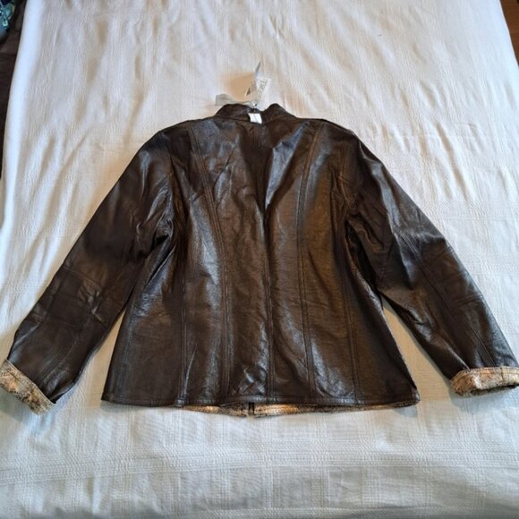 Chico's womens size 2 or Large reversible leather jacket, brown & animal print - Picture 7 of 15